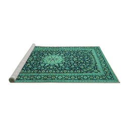 Sideview of Machine Washable Medallion Turquoise Traditional Area Rugs, wshtr1562turq