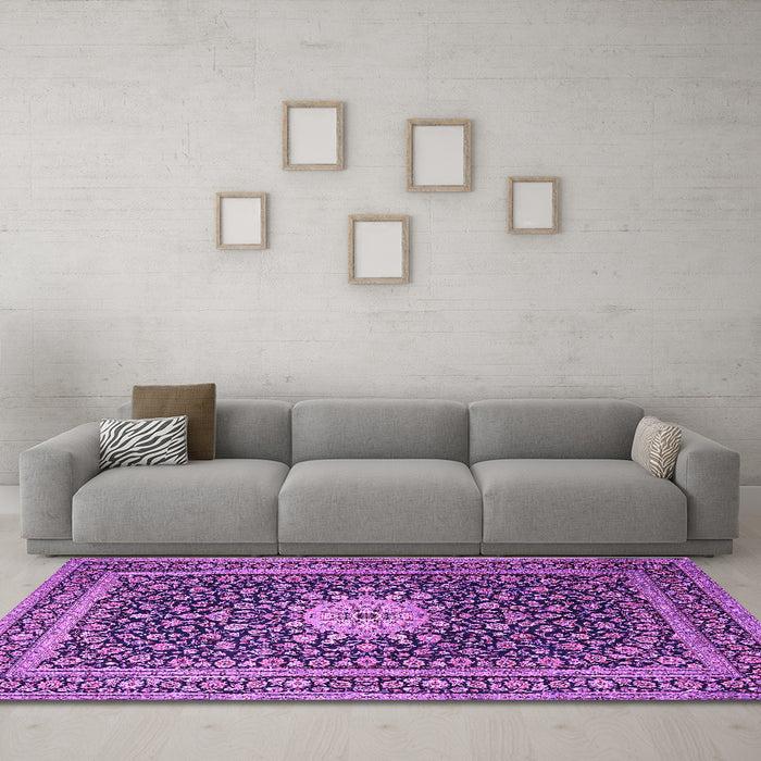 Machine Washable Medallion Purple Traditional Area Rugs in a Living Room, wshtr1562pur