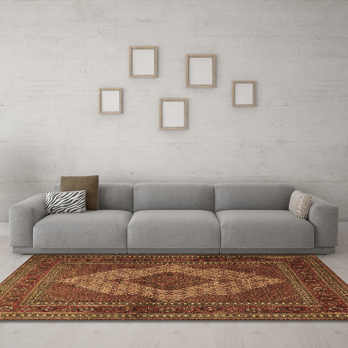 Machine Washable Persian Brown Traditional Rug in a Living Room,, wshtr1563brn