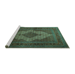 Sideview of Machine Washable Persian Turquoise Traditional Area Rugs, wshtr1563turq