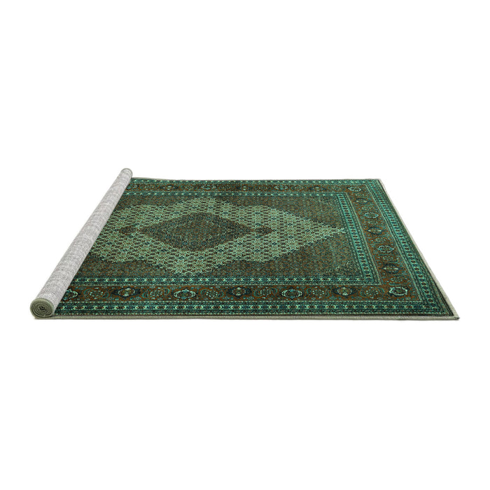 Sideview of Machine Washable Persian Turquoise Traditional Area Rugs, wshtr1563turq