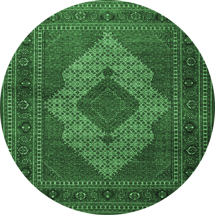 Round Machine Washable Persian Emerald Green Traditional Area Rugs, wshtr1563emgrn