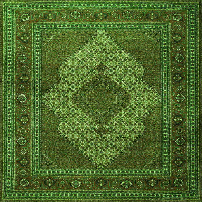 Round Machine Washable Persian Green Traditional Area Rugs, wshtr1563grn