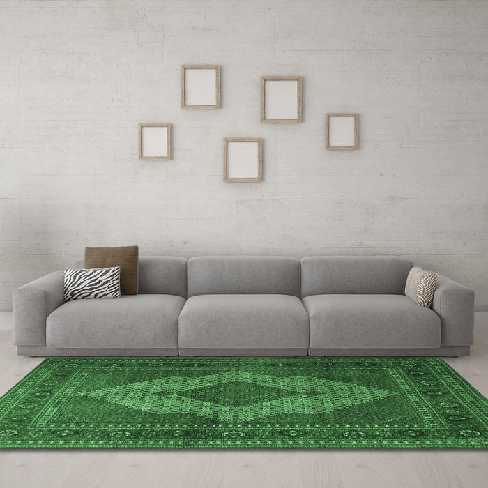 Machine Washable Persian Emerald Green Traditional Area Rugs in a Living Room,, wshtr1563emgrn