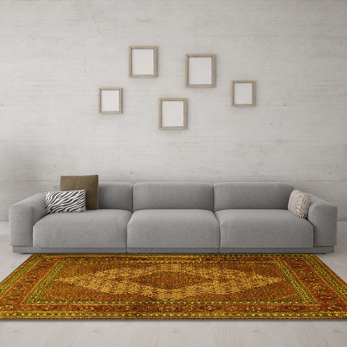 Machine Washable Persian Yellow Traditional Rug in a Living Room, wshtr1563yw