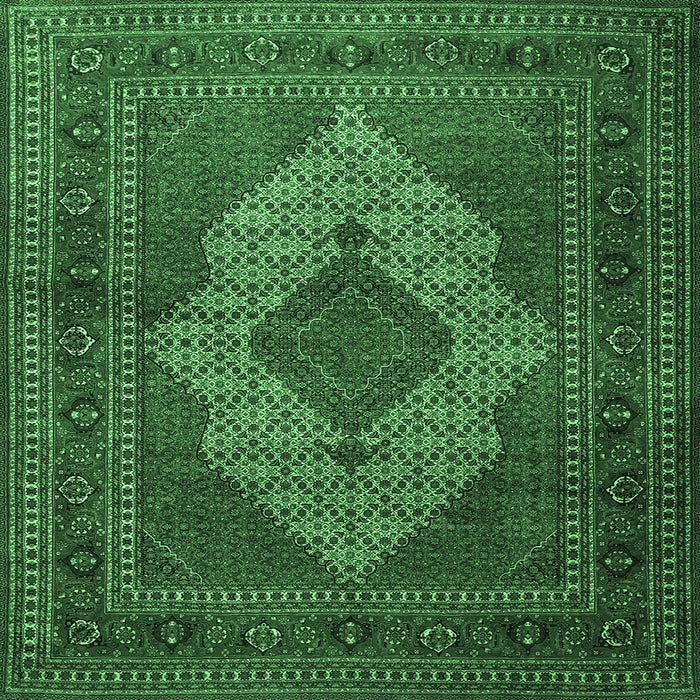 Square Machine Washable Persian Emerald Green Traditional Area Rugs, wshtr1563emgrn