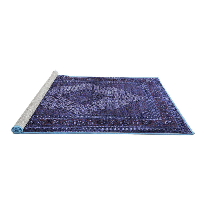 Sideview of Machine Washable Persian Blue Traditional Rug, wshtr1563blu