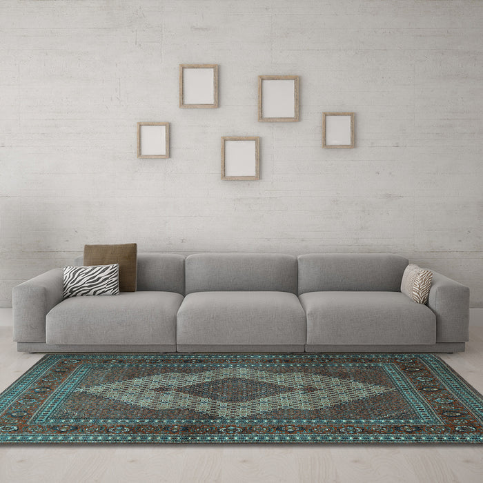 Machine Washable Persian Light Blue Traditional Rug in a Living Room, wshtr1563lblu
