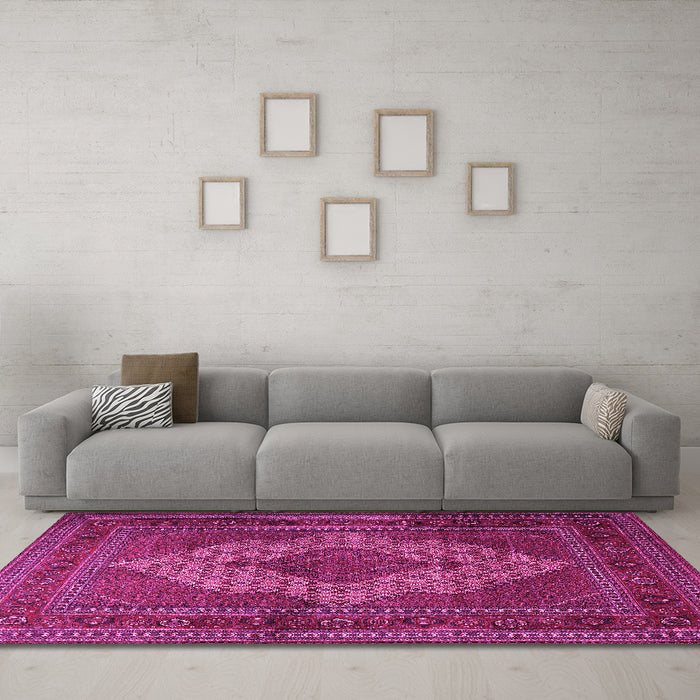 Machine Washable Persian Pink Traditional Rug in a Living Room, wshtr1563pnk