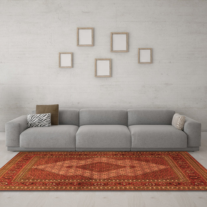 Machine Washable Persian Orange Traditional Area Rugs in a Living Room, wshtr1563org
