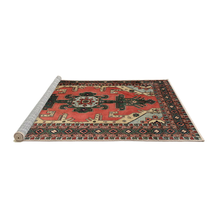Sideview of Machine Washable Traditional Saffron Red Rug, wshtr1565