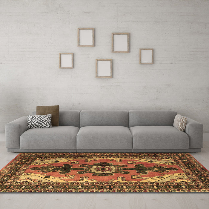 Machine Washable Persian Brown Traditional Rug in a Living Room,, wshtr1565brn