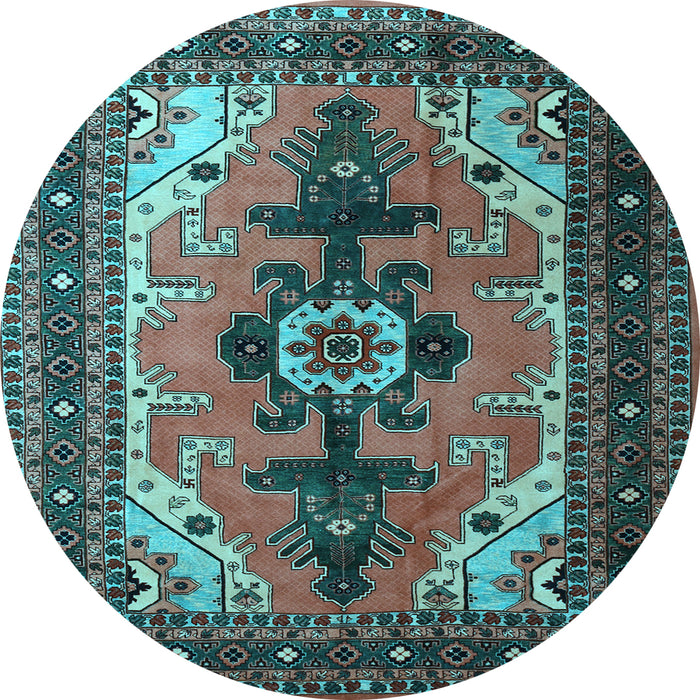 Round Machine Washable Persian Light Blue Traditional Rug, wshtr1565lblu