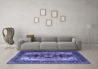 Machine Washable Persian Blue Traditional Rug, wshtr1565blu