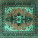 Square Machine Washable Persian Turquoise Traditional Area Rugs, wshtr1565turq