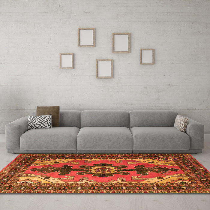 Machine Washable Persian Orange Traditional Area Rugs in a Living Room, wshtr1565org