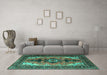 Machine Washable Persian Turquoise Traditional Area Rugs in a Living Room,, wshtr1565turq