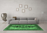 Machine Washable Persian Emerald Green Traditional Rug, wshtr1565emgrn