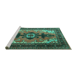 Sideview of Machine Washable Persian Turquoise Traditional Area Rugs, wshtr1565turq