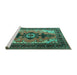 Sideview of Machine Washable Persian Turquoise Traditional Area Rugs, wshtr1565turq