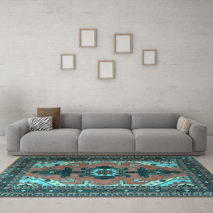 Machine Washable Persian Light Blue Traditional Rug in a Living Room, wshtr1565lblu