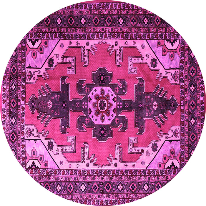 Round Machine Washable Persian Pink Traditional Rug, wshtr1565pnk