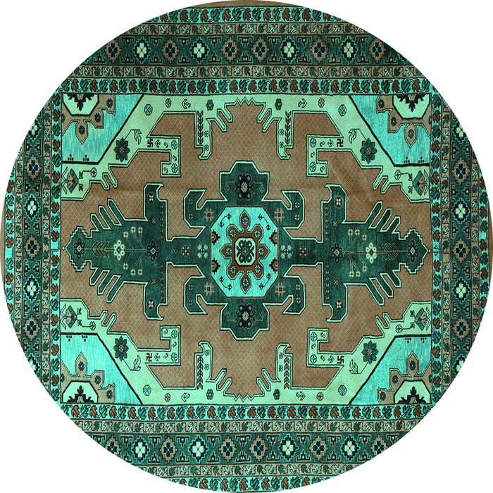 Round Machine Washable Persian Turquoise Traditional Area Rugs, wshtr1565turq