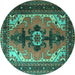 Round Machine Washable Persian Turquoise Traditional Area Rugs, wshtr1565turq