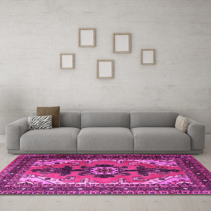 Machine Washable Persian Pink Traditional Rug in a Living Room, wshtr1565pnk