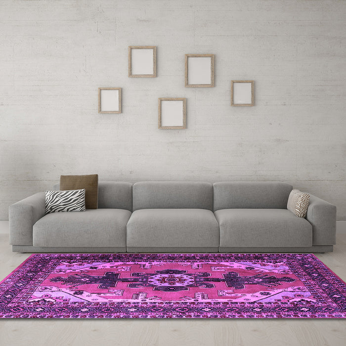 Machine Washable Persian Purple Traditional Area Rugs in a Living Room, wshtr1565pur