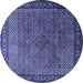 Round Machine Washable Persian Blue Traditional Rug, wshtr1566blu