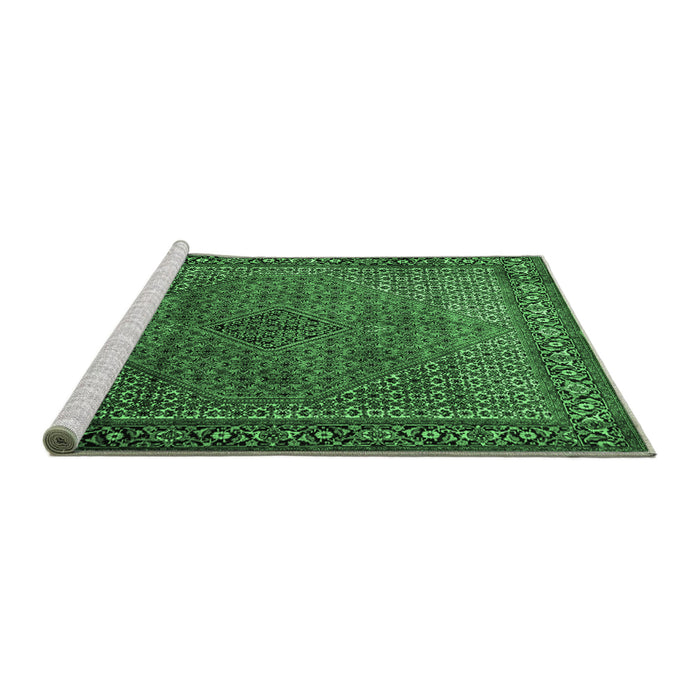 Sideview of Machine Washable Persian Emerald Green Traditional Area Rugs, wshtr1566emgrn