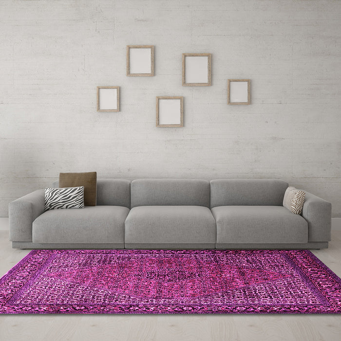 Machine Washable Persian Pink Traditional Rug in a Living Room, wshtr1566pnk