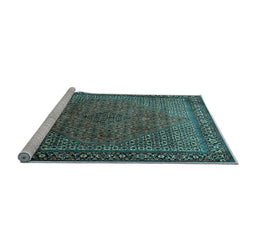 Sideview of Machine Washable Persian Light Blue Traditional Rug, wshtr1566lblu