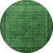 Round Machine Washable Persian Emerald Green Traditional Area Rugs, wshtr1566emgrn