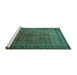 Sideview of Machine Washable Persian Turquoise Traditional Area Rugs, wshtr1566turq