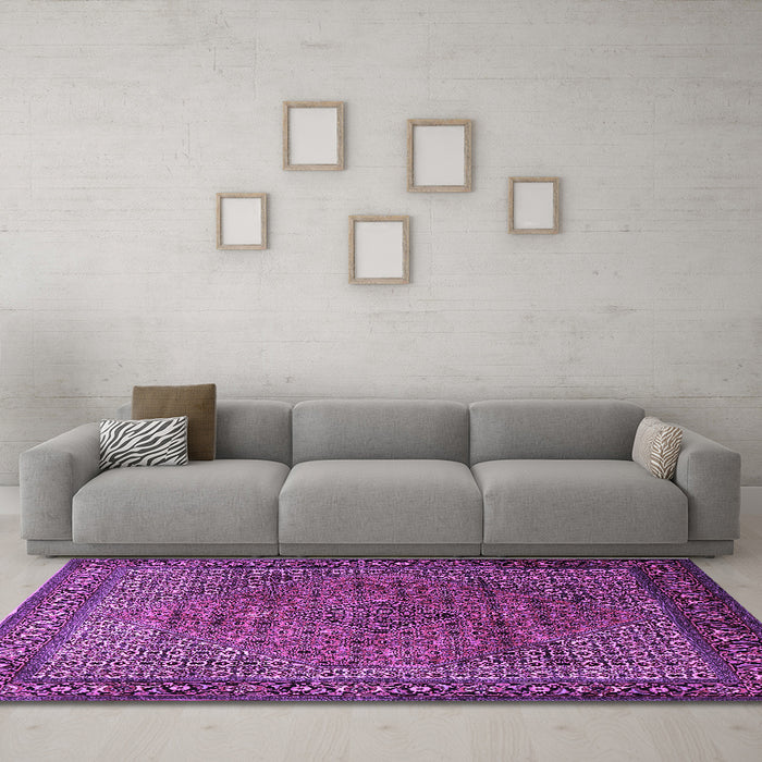 Machine Washable Persian Purple Traditional Area Rugs in a Living Room, wshtr1566pur