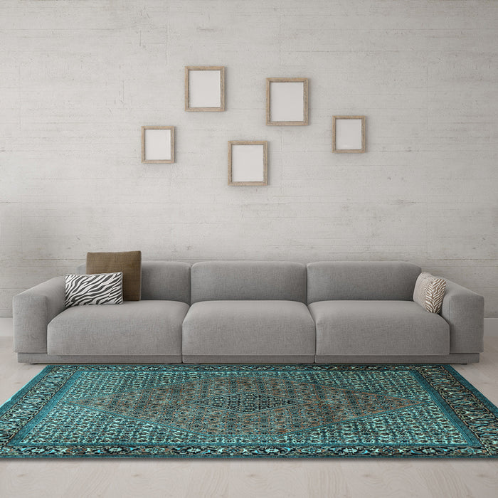 Machine Washable Persian Light Blue Traditional Rug in a Living Room, wshtr1566lblu