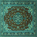 Square Machine Washable Medallion Turquoise Traditional Area Rugs, wshtr1567turq