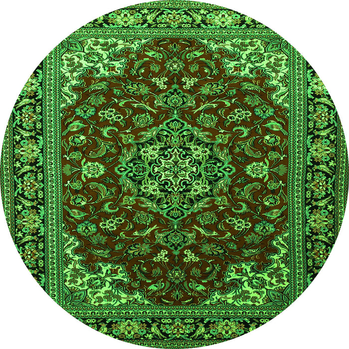 Square Medallion Green Traditional Rug, tr1567grn