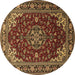 Round Machine Washable Medallion Brown Traditional Rug, wshtr1567brn