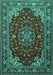 Machine Washable Medallion Turquoise Traditional Area Rugs, wshtr1567turq