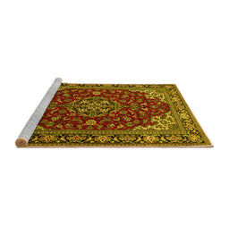 Sideview of Machine Washable Medallion Yellow Traditional Rug, wshtr1567yw