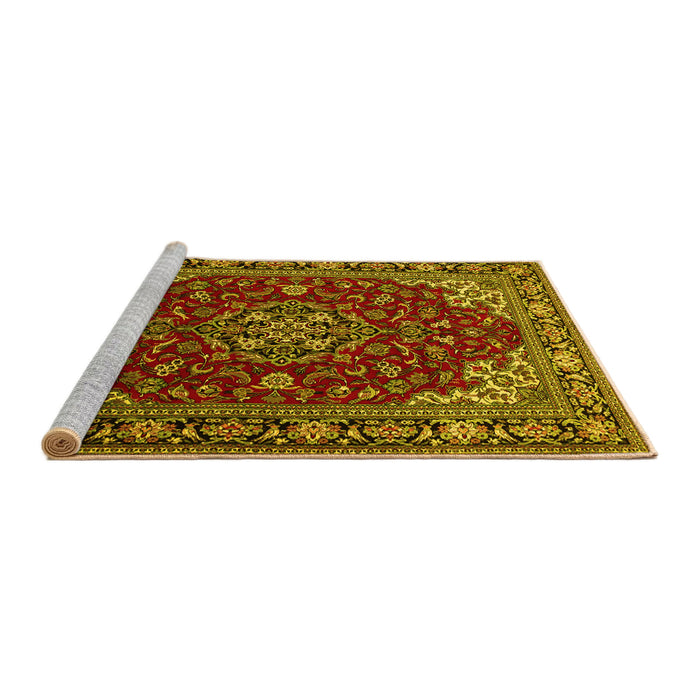 Sideview of Machine Washable Medallion Yellow Traditional Rug, wshtr1567yw
