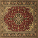 Square Machine Washable Medallion Brown Traditional Rug, wshtr1567brn