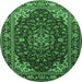 Round Machine Washable Medallion Emerald Green Traditional Area Rugs, wshtr1567emgrn