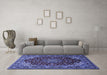 Machine Washable Medallion Blue Traditional Rug in a Living Room, wshtr1567blu