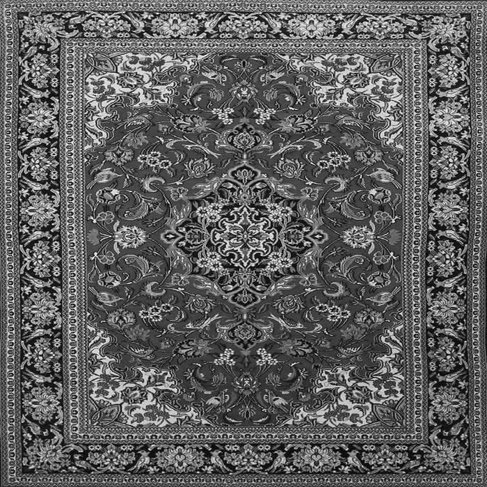 Round Machine Washable Medallion Gray Traditional Rug, wshtr1567gry