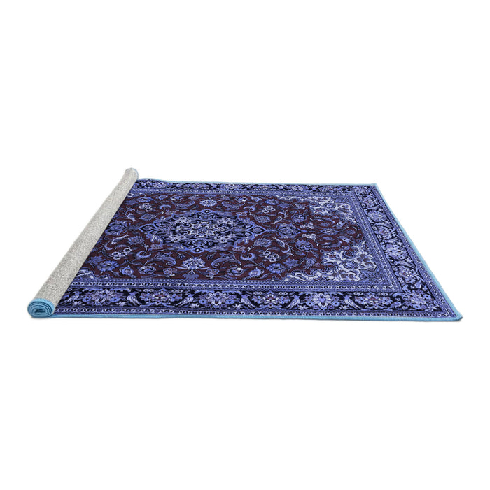 Sideview of Machine Washable Medallion Blue Traditional Rug, wshtr1567blu