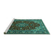 Sideview of Machine Washable Medallion Turquoise Traditional Area Rugs, wshtr1567turq